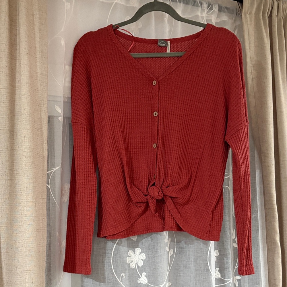 Paper Crane Coral Long Sleeve Knot Top